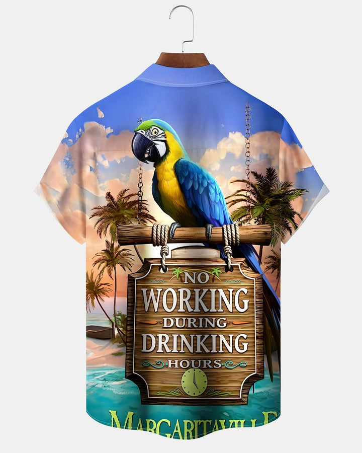 Alohadaddy® Casual Parrot Beach Print Artistic Stretch Pocket Button Men&