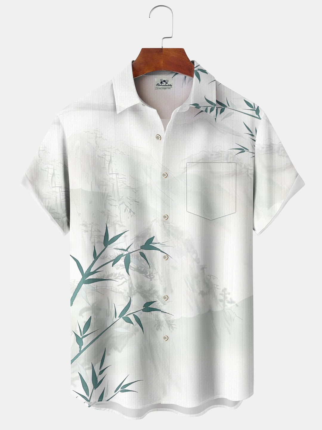 Alohadaddy Casual Everyday Bamboo Asymmetric Print Art Stretch Oversized Button Cardigan Polyester Short Sleeve Shirt