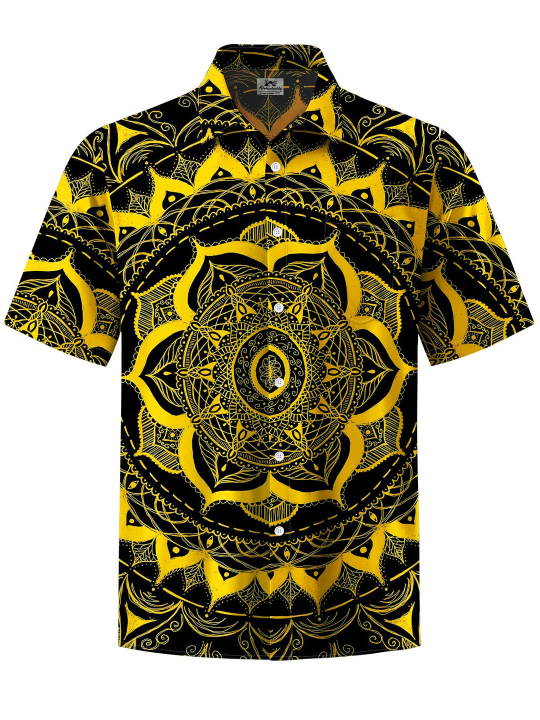Alohadaddy® Vintage Geometric Flower Art Print Chest Pocket Mens Short Sleeve Shirt Big &amp; Tall