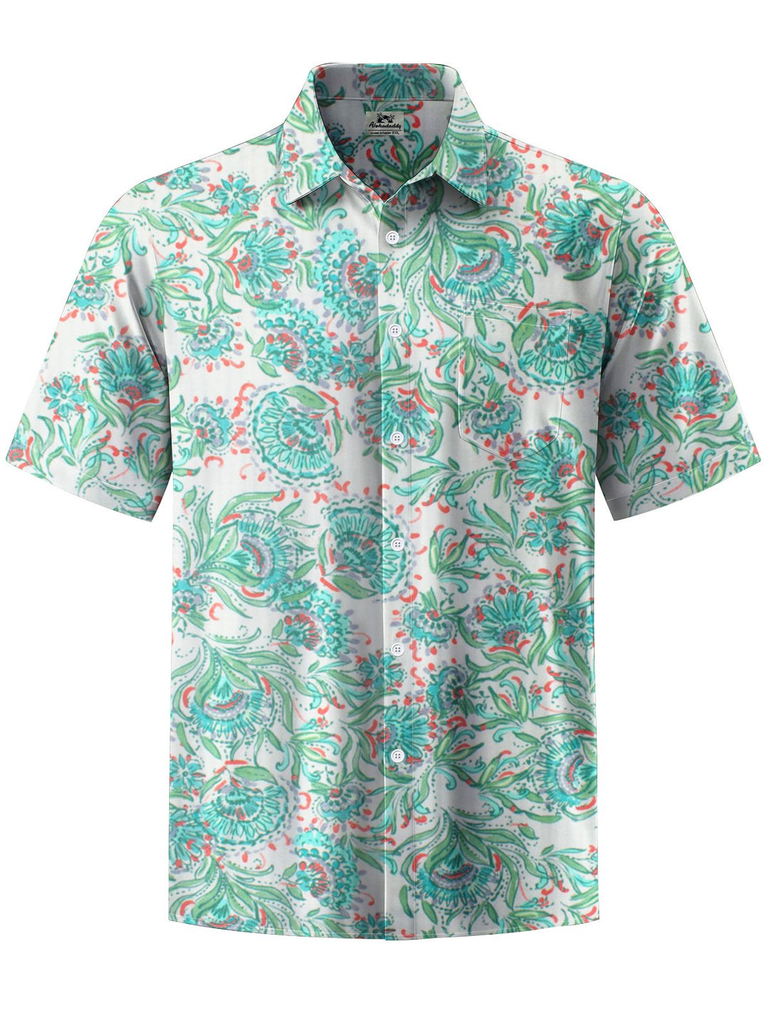 Alohadaddy® Hawaiian Flowers Art Print Chest Pocket Mens Short Sleeve Shirt Big &amp; Tall