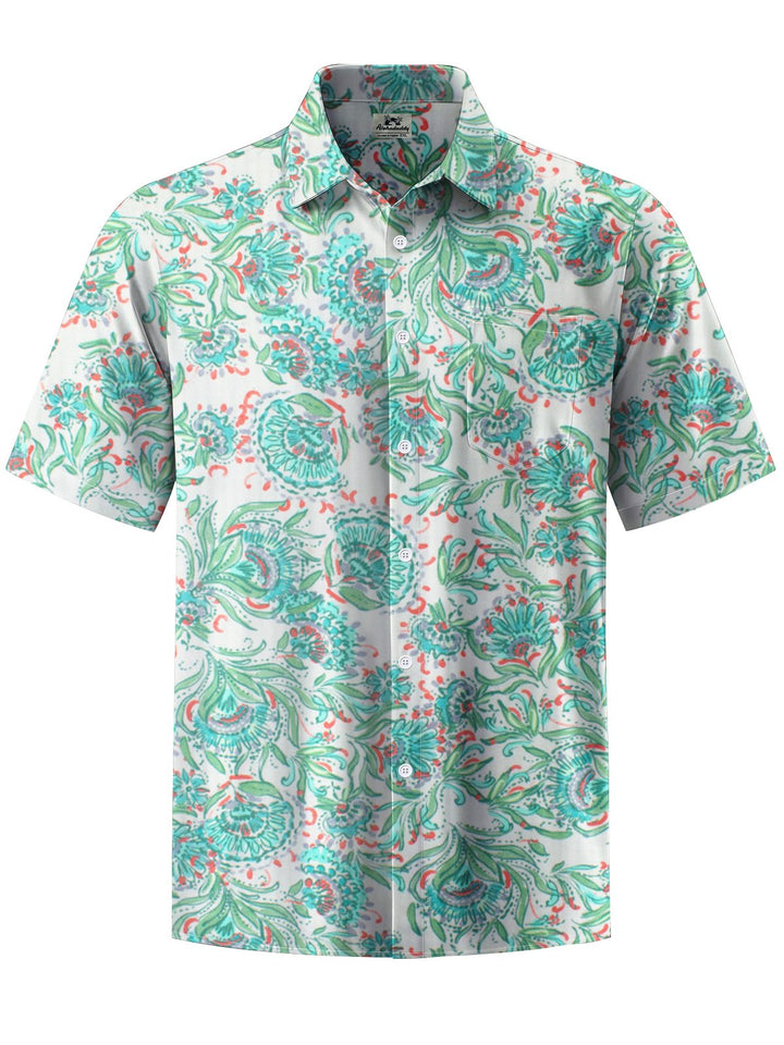 Alohadaddy® Hawaiian Flowers Art Print Chest Pocket Mens Short Sleeve Shirt Big &amp; Tall