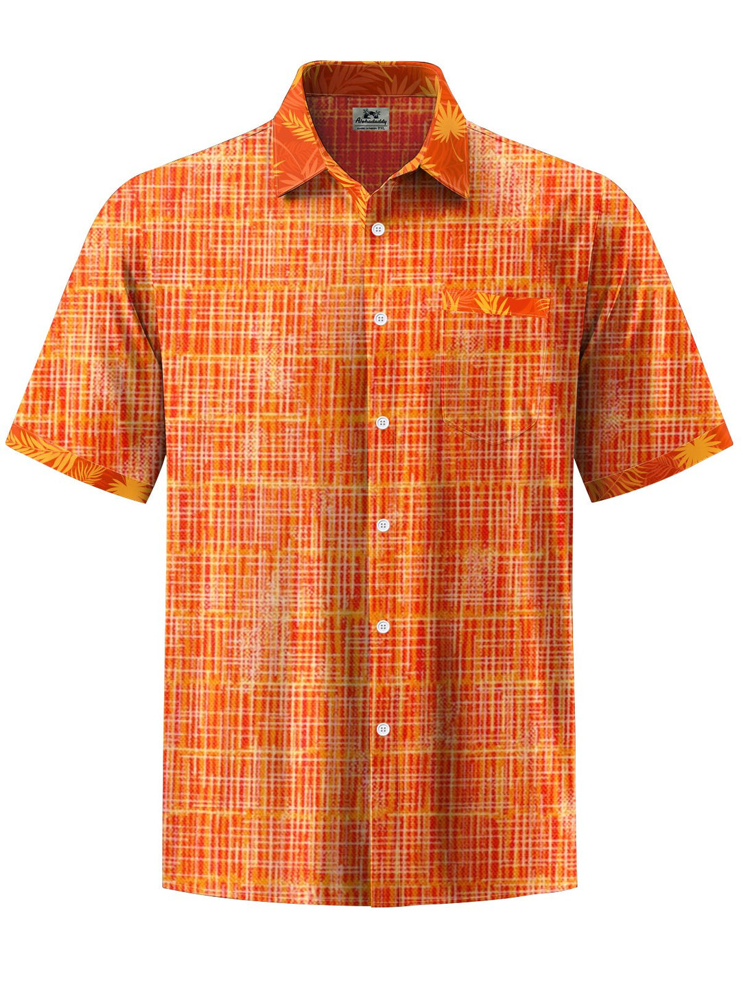 Alohadaddy® Casual Stripes Leaves Contrast Art Print Chest Pocket Men&