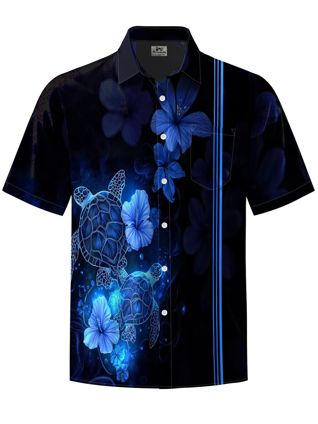 Alohadaddy® Hawaiian Turtle Stripe Art Print Chest Pocket Men&