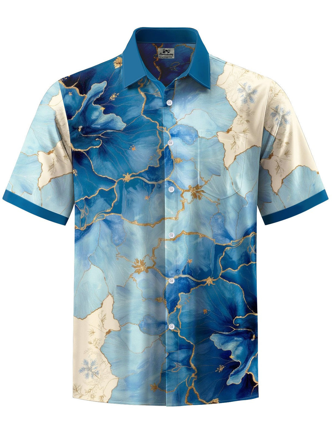 Alohadaddy® Hawaii Ombre Floral Art Print Chest Pocket Mens Short Sleeve Shirt Big &amp; Tall