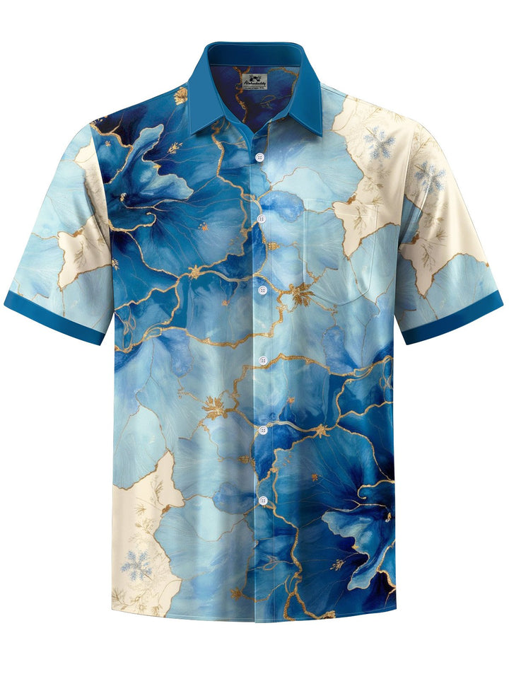 Alohadaddy® Hawaii Ombre Floral Art Print Chest Pocket Mens Short Sleeve Shirt Big &amp; Tall