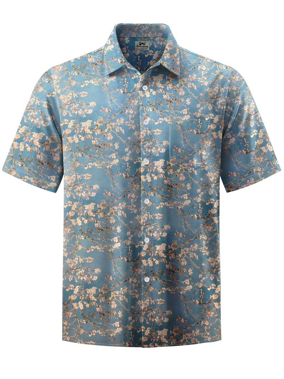 Alohadaddy® Vintage Cherry Blossom Print Art Chest Pocket Men&