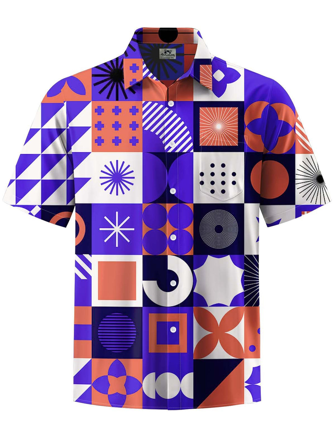 Alohadaddy® Casual Geometric Plaid Art Print Chest Pocket Men&