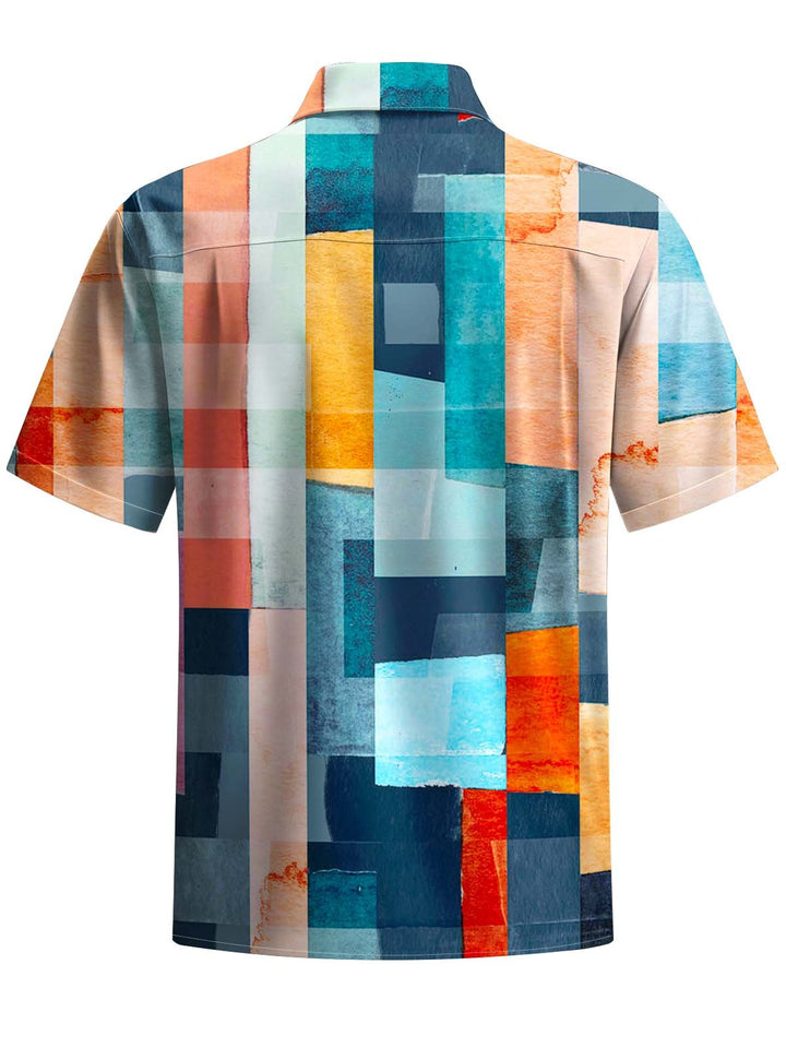 Alohadaddy® Casual Geometric Print Chest Pocket Stretch Men&
