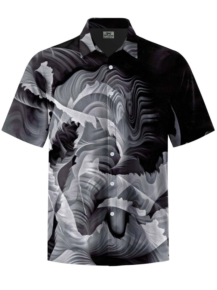 Alohadaddy® Casual Abstract Art Print Chest Pocket Stretch Men&