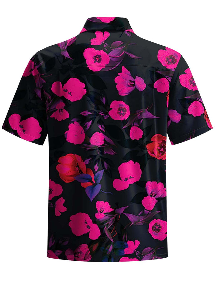 Alohadaddy® Casual Vintage Floral Art Print Chest Pocket Stretch Men&