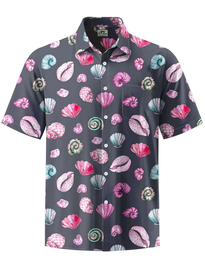 Alohadaddy® Casual Shell Art Print Chest Pocket Stretch Men&