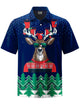 Alohadaddy® Holiday Christmas Elk Print Art Pocket Stretch Men's Short Sleeve Shirt Big & Tall