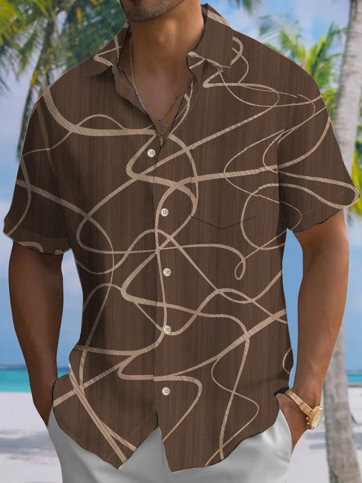 Alohadaddy® Retro Abstract Lines Print Art Elastic Pocket Button Men&