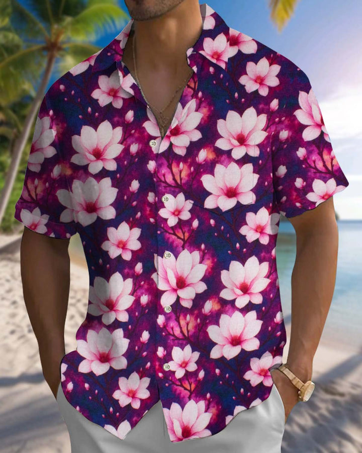 Alohadaddy® Vintage Floral Print Pocket Elastic Button Men&