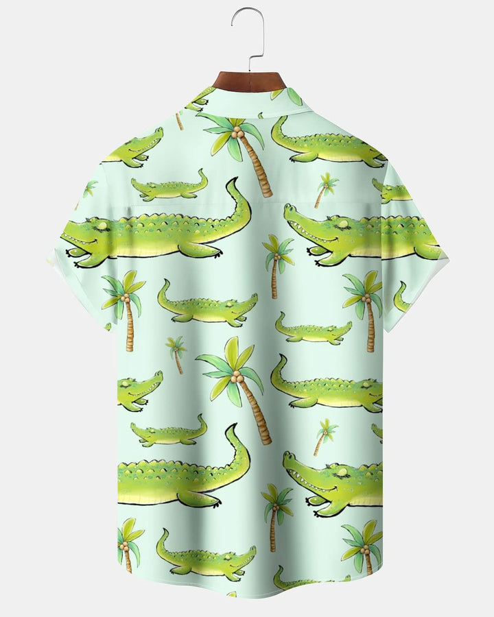 Alohadaddy® Hawaiian Cartoon Crocodile Print Pocket Elastic Button Men&