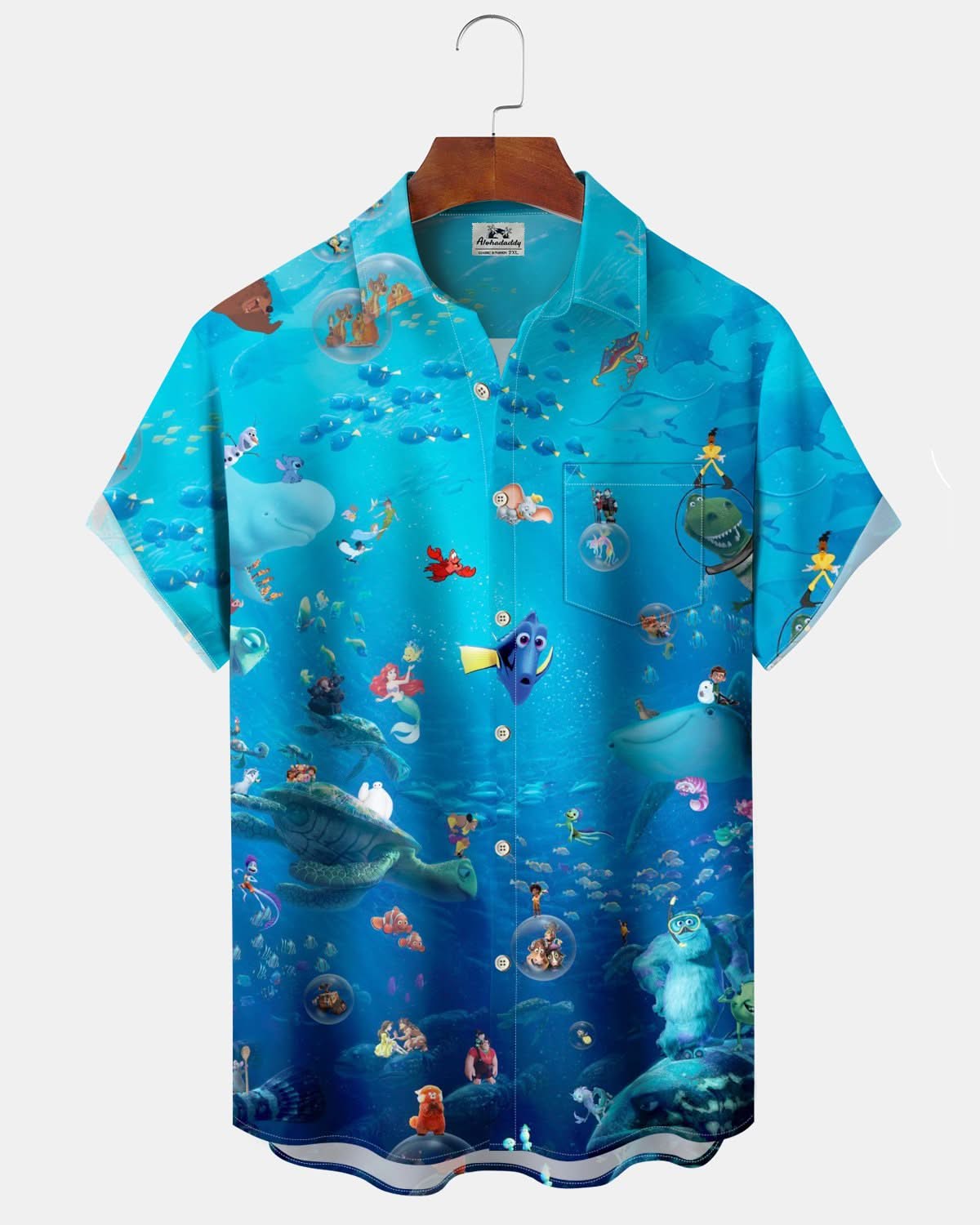Alohadaddy® Hawaii Underwater World Art Pocket Elastic Button Men's Short Sleeve Shirt Big & Tall