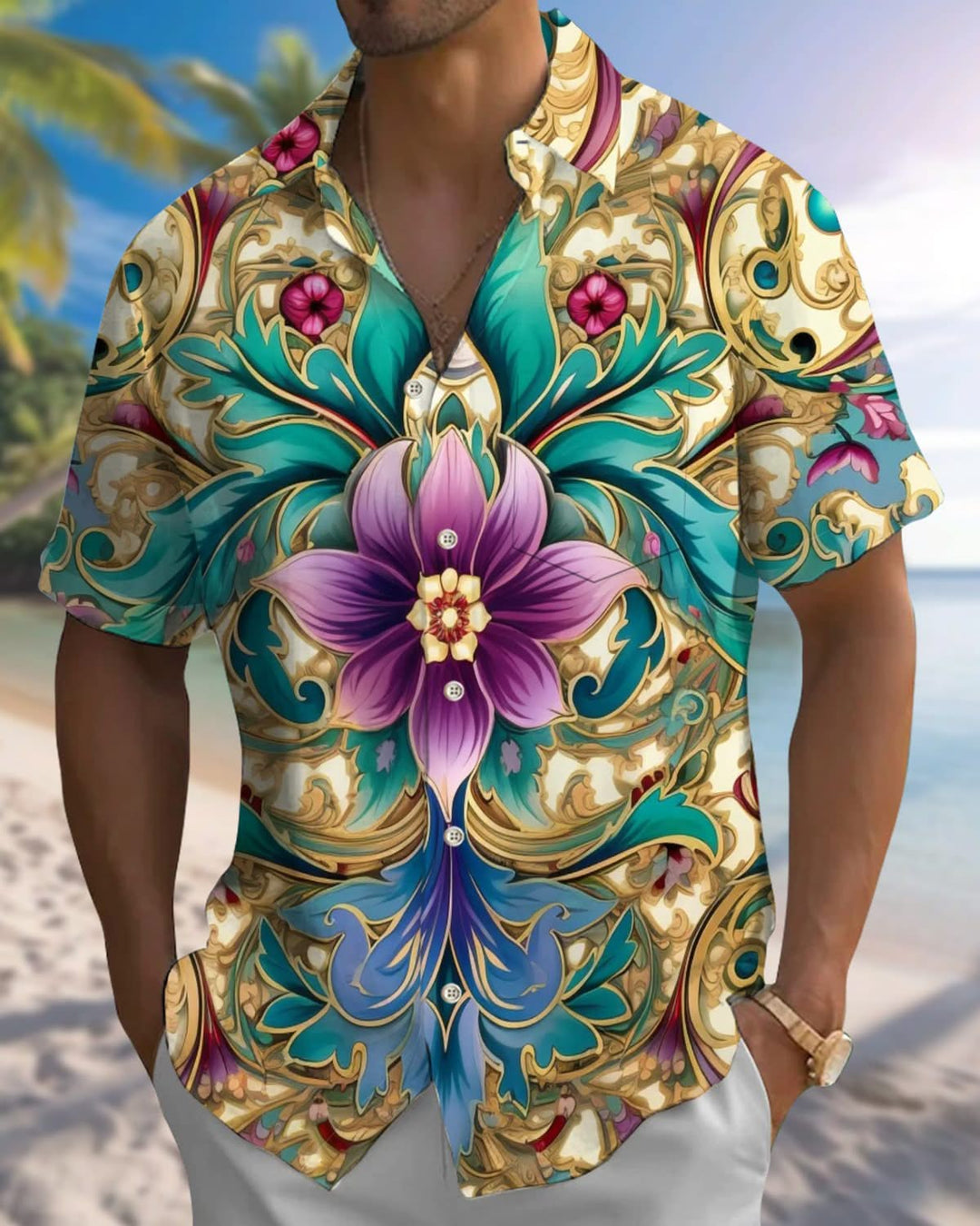 Alohadaddy® Vintage Palace Floral Print Pocket Stretch Men&