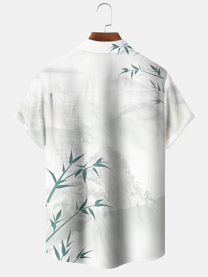 Alohadaddy Casual Everyday Bamboo Asymmetric Print Art Stretch Oversized Button Cardigan Polyester Short Sleeve Shirt