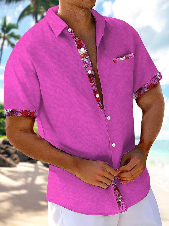 Alohadaddy® Basics Contrast Art Print Chest Pocket Moisture Wicking Oversized Long Hawaiian Shirt