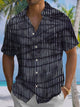 Alohadaddy® Casual Stripe Art Print Chest Pocket Men's Short Sleeve Shirt Big & Tall