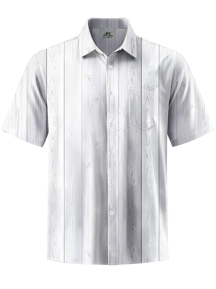 Alohadaddy® Casual Wood Grain Print Art Chest Pocket Men&