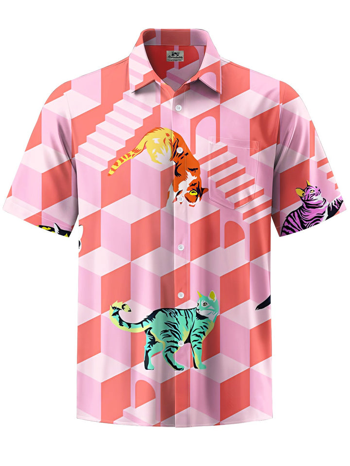 Alohadaddy® Casual Geometric Cat Art Print Moisture Wicking Men&