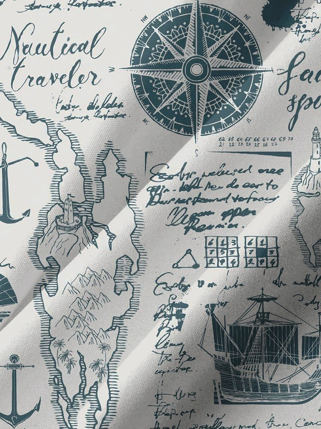 Alohadaddy® Casual Nautical Compass Printed Art Chest Pocket Men&