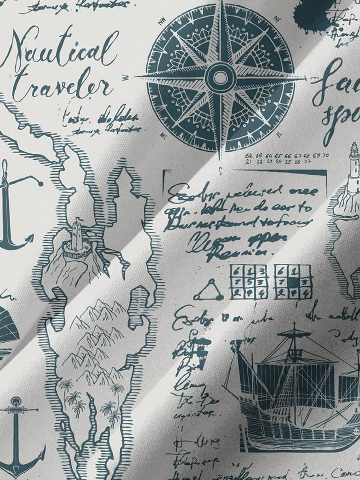 Alohadaddy® Casual Nautical Compass Printed Art Chest Pocket Men&