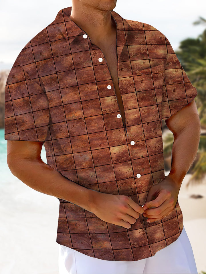 Alohadaddy® Casual Plaid Art Print Chest Pocket Mens Short Sleeve Shirt Big &amp; Tall