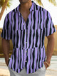Alohadaddy® Casual Striped Art Print Chest Pocket Moisture Wicking Men's Short Sleeve Shirt Big & Tall