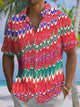 Alohadaddy® Casual Hawaiian Abstract Art Print Chest Pocket Men's Short Sleeve Shirt Big & Tall
