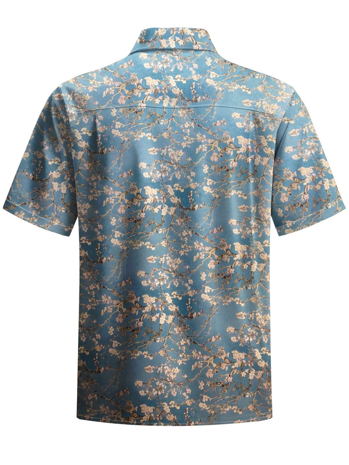 Alohadaddy® Vintage Cherry Blossom Print Art Chest Pocket Men&