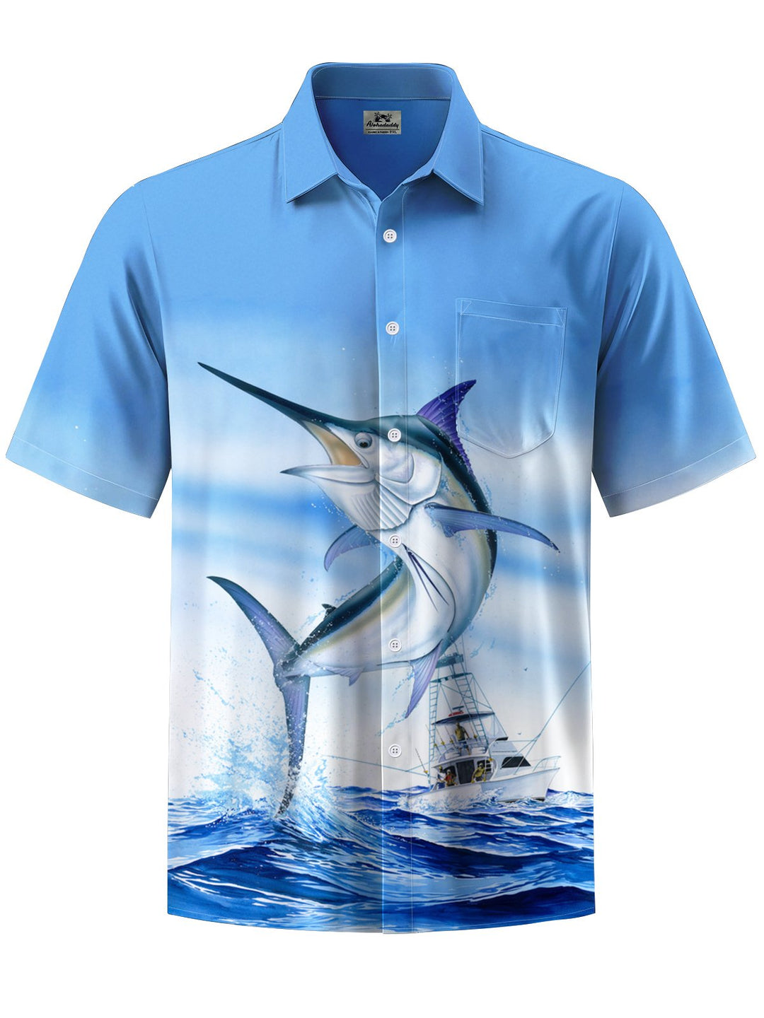Alohadaddy® Hawaiian fish and sailboat print with chest pocket for men&