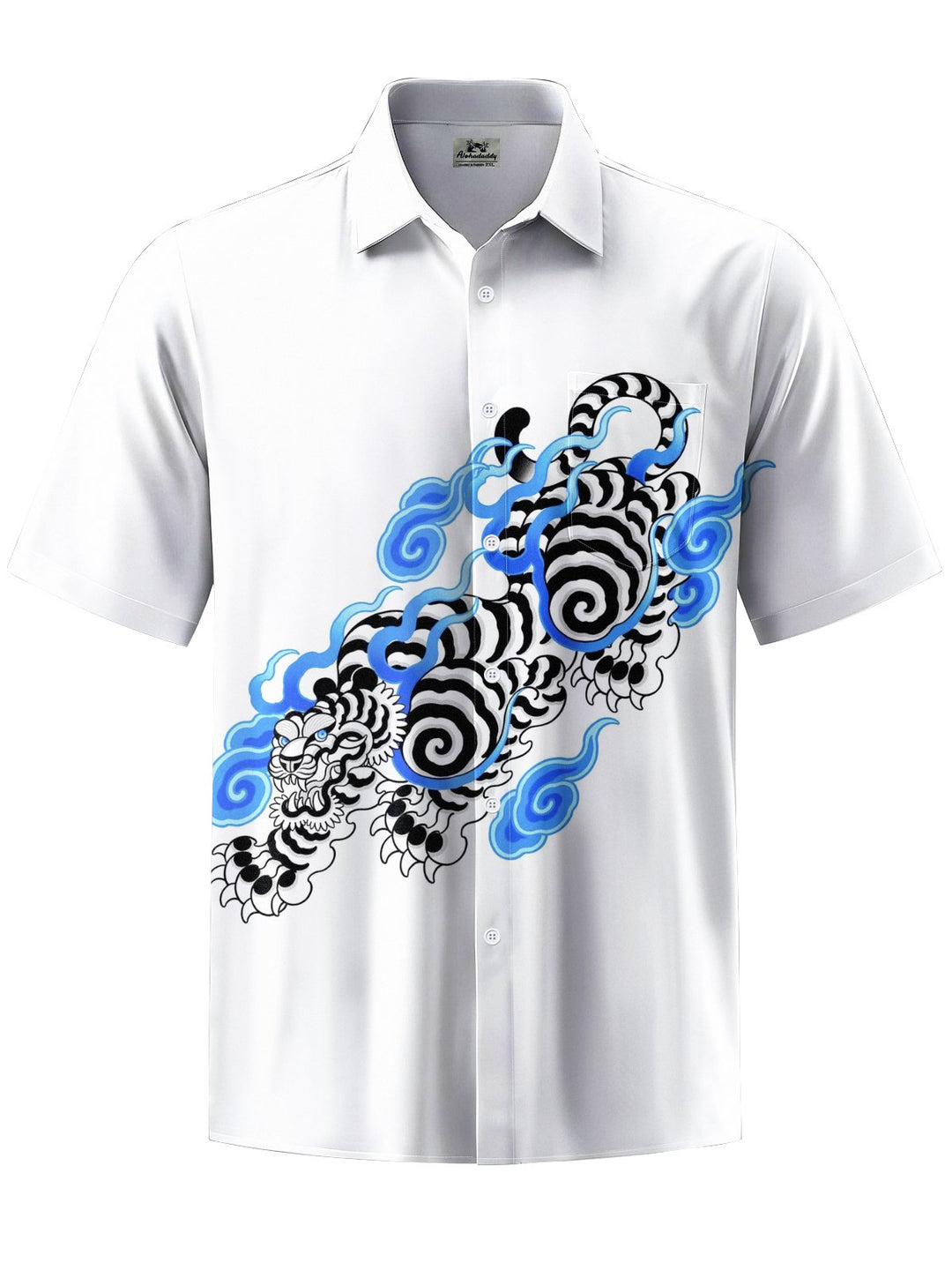 Alohadaddy® Casual Tiger Art Print Chest Pocket Stretch Men&