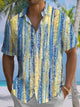Alohadaddy® Casual Stripe Art Print Chest Pocket Men's Stretch Short Sleeve Shirt Big & Tall