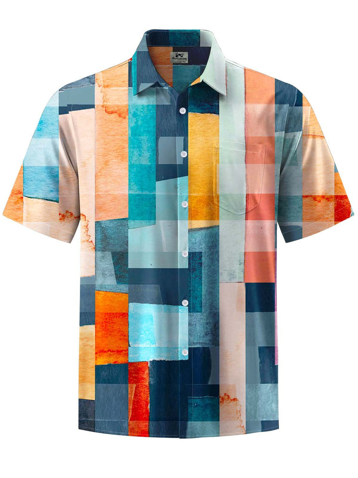Alohadaddy® Casual Geometric Print Chest Pocket Stretch Men&