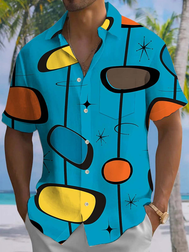 Alohadaddy® Vintage Geometric Art Print Chest Pocket Men&