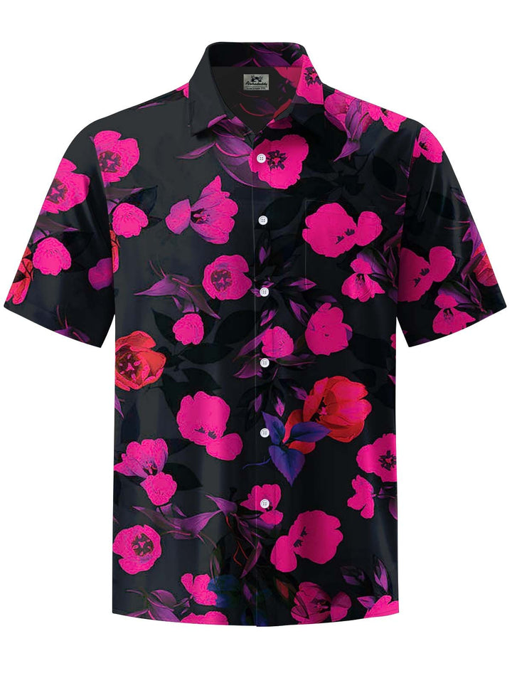 Alohadaddy® Casual Vintage Floral Art Print Chest Pocket Stretch Men&