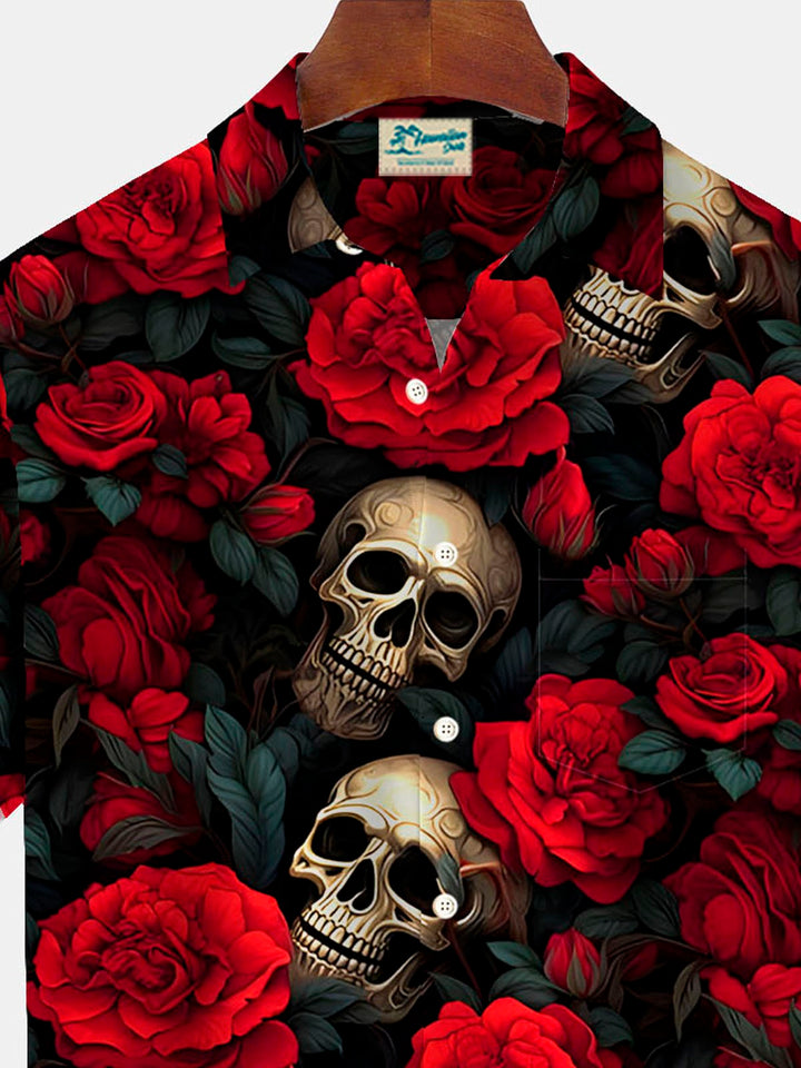 Alohadaddy Retro Halloween Skull Rose Flower 3D Digital Print Men&