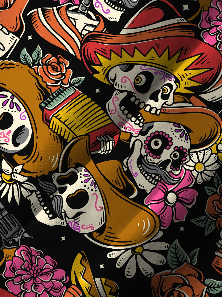 Alohadaddy Holiday Collection Day Of The Dead Skull Art Button Cardigan Pocket Stretch Large Size Long Short Sleeve Shirt