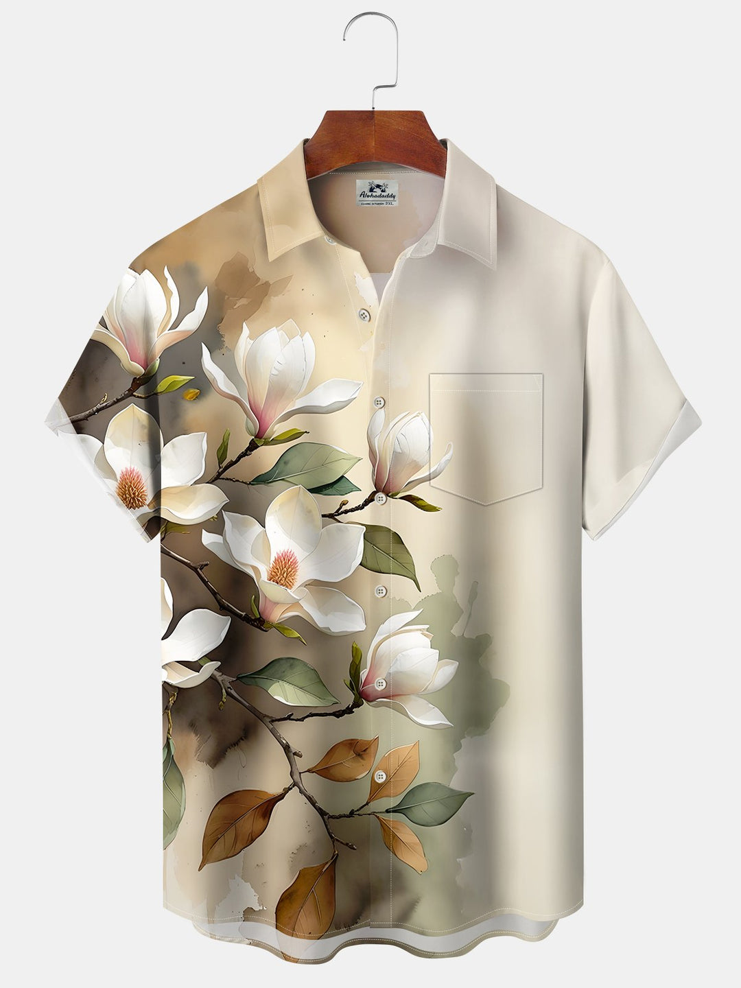 Alohadaddy Casual Collection Hawaii Flowers Everyday Cool Print Art Pocket Cardigan Buttons Polyester Stretch Short Sleeve Shirt