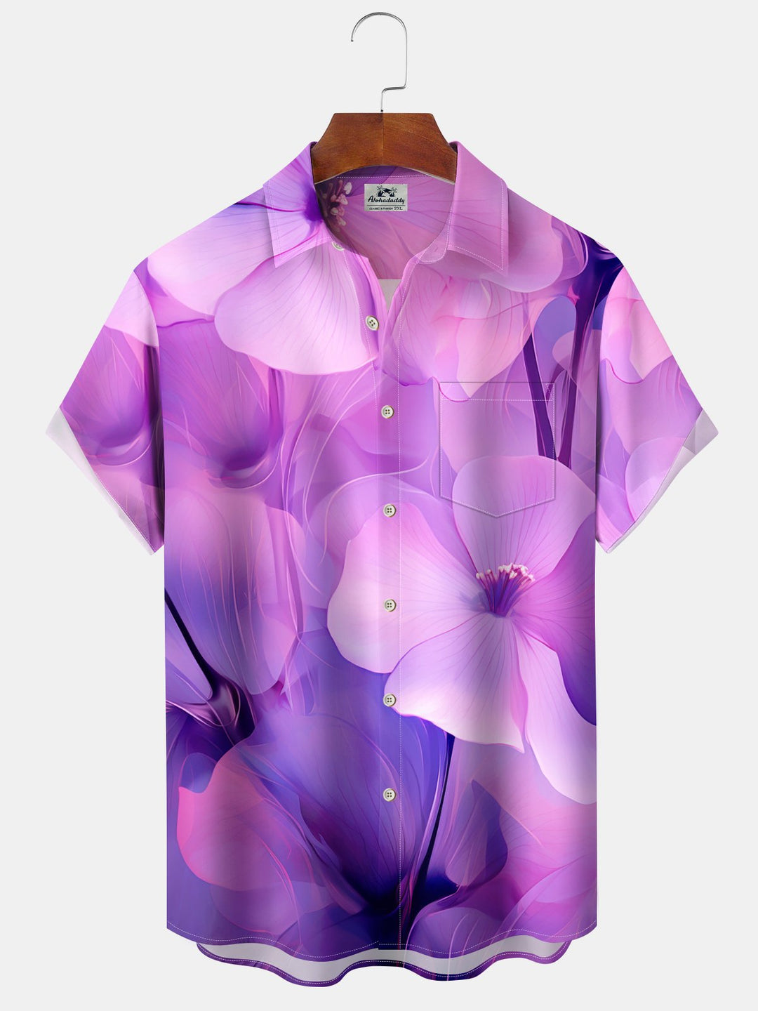 Alohadaddy® Casual Floral Gradient Art Print Pockets Wicking Hawaiian Shirt Big &amp; Tall