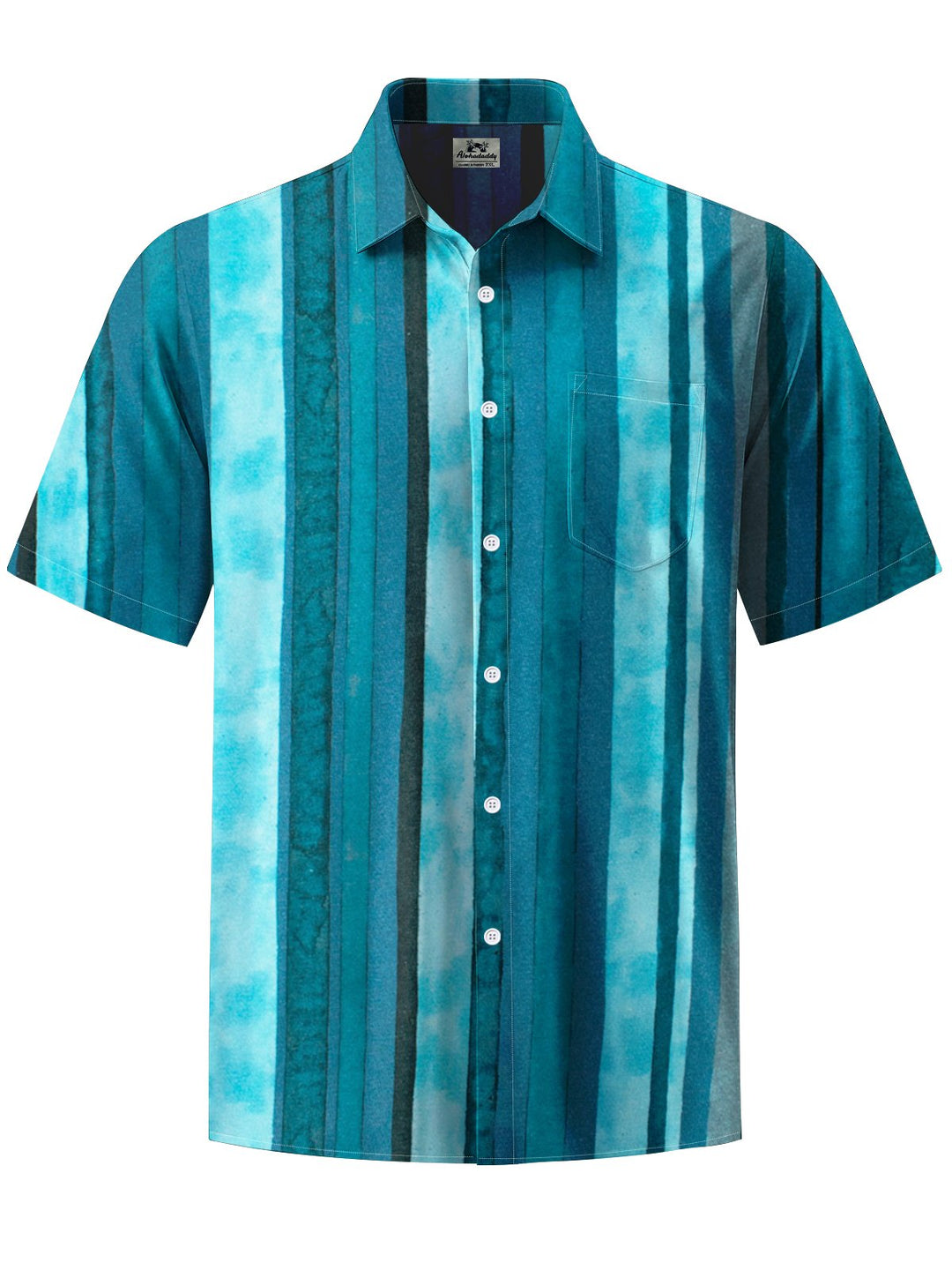 Alohadaddy® Casual Stripe Vintage Print Art Chest Pocket Men&