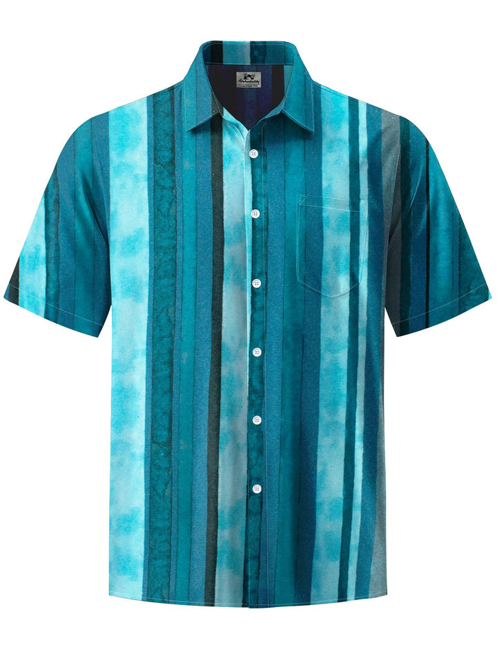 Alohadaddy® Casual Stripe Vintage Print Art Chest Pocket Men&