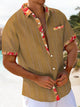 Alohadaddy® Vintage Floral Contrast Art Print Chest Pocket Moisture Wicking Men's Short Sleeve Shirt Big & Tall