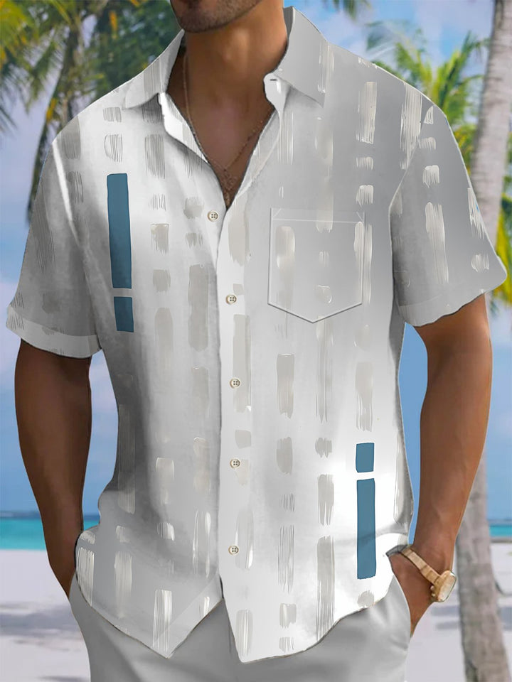 Alohadaddy® Casual Stripe Striped Art Print Chest Pocket Mens Short Sleeve Shirt Big &amp; Tall