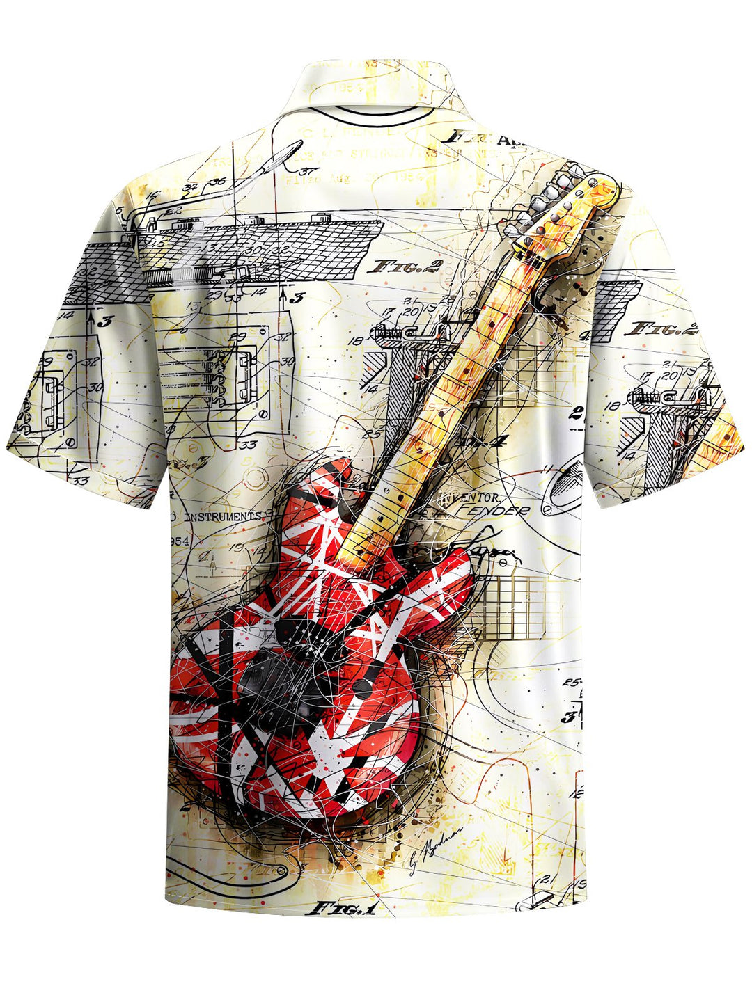 Alohadaddy® Vintage Guitar Art Print Chest Pocket Mens Short Sleeve Shirt Big &amp; Tall