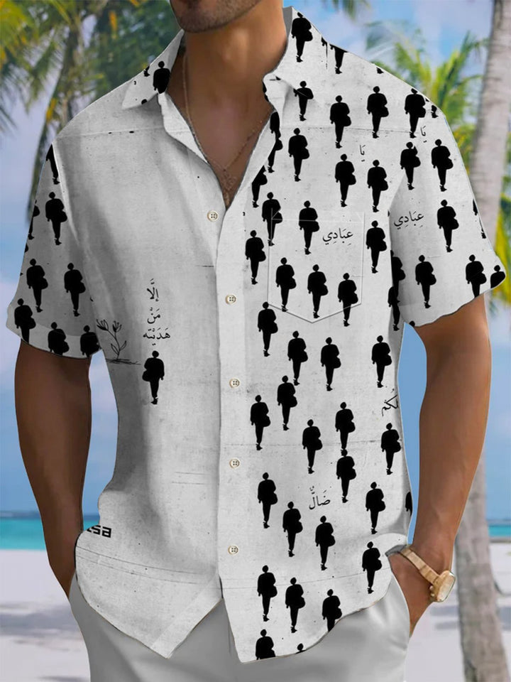 Alohadaddy® Casual Asymmetric Crowd Art Print Mens Moisture Wicking Short Sleeve Shirt Big &amp; Tall