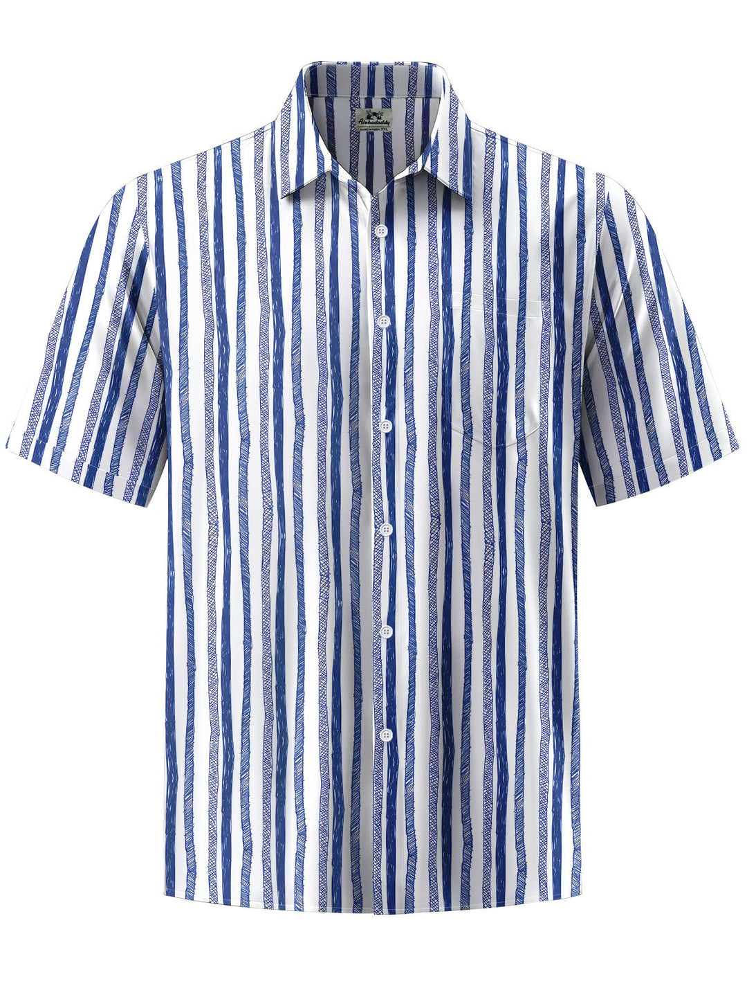 Alohadaddy® Casual Stripes Art Print Chest Pocket Mens Wicking Short Sleeve Shirt Big &amp; Tall