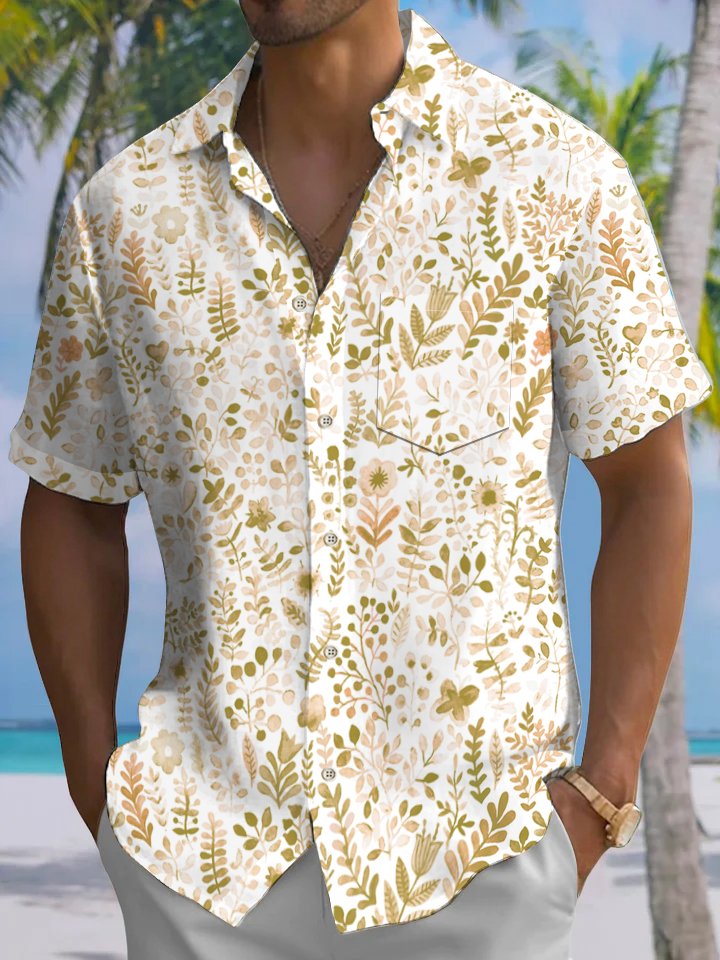 Alohadaddy® Hawaiian Leaf Art Print Chest Pocket Men&